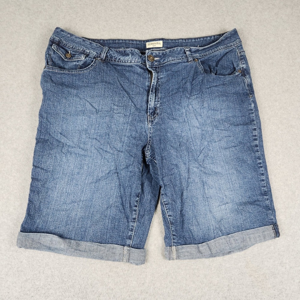 St. John's Bay Denim Shorts Womens 22W Blue Mid Rise Stretch Cotton Cuffed Hem